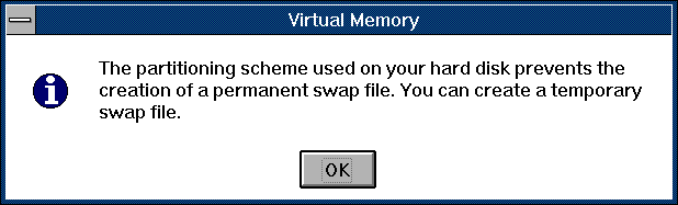 [[ The partitioning scheme used on your hard disk
  prevents the creation of a permanent swap file. ]]